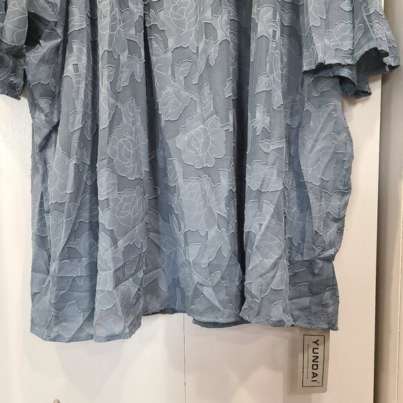 🔥3/$42 w FREE SHIPPING🔥 NWT blue, see through sleeves , tshirt - Picture 2 of 5